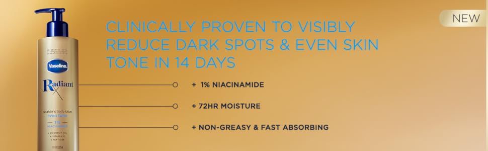 Vaseline Radiant X Even Tone Nourishing Body Lotion With 1% Niacinamide, Coconut Oil, Vitamin C, & Peptides 11 oz