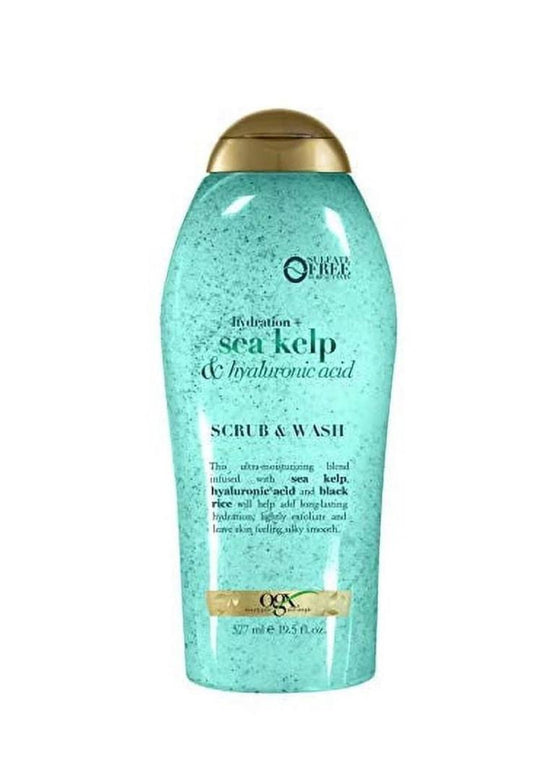 OGX Hydration + Sea Kelp & Hyaluronic Acid Sulfate-Free Lightly Moisturizing Body Scrub with Black Rice, Gentle Exfoliating Daily Body Wash to Soften & Smooth Skin, 577ml